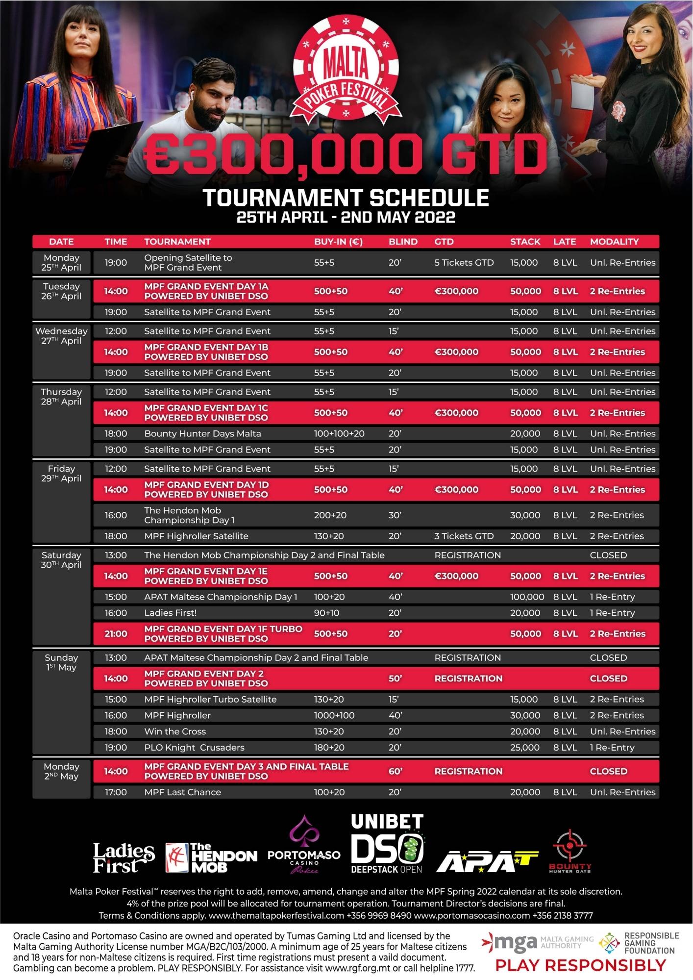 Malta Poker Festival 2022 Tournament Schedule